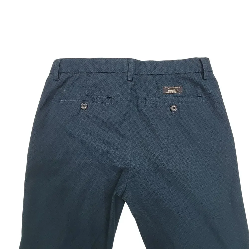 Banana Republic Aiden Chino Pants 30x30 Teal Green Micro Print Stretch Men's